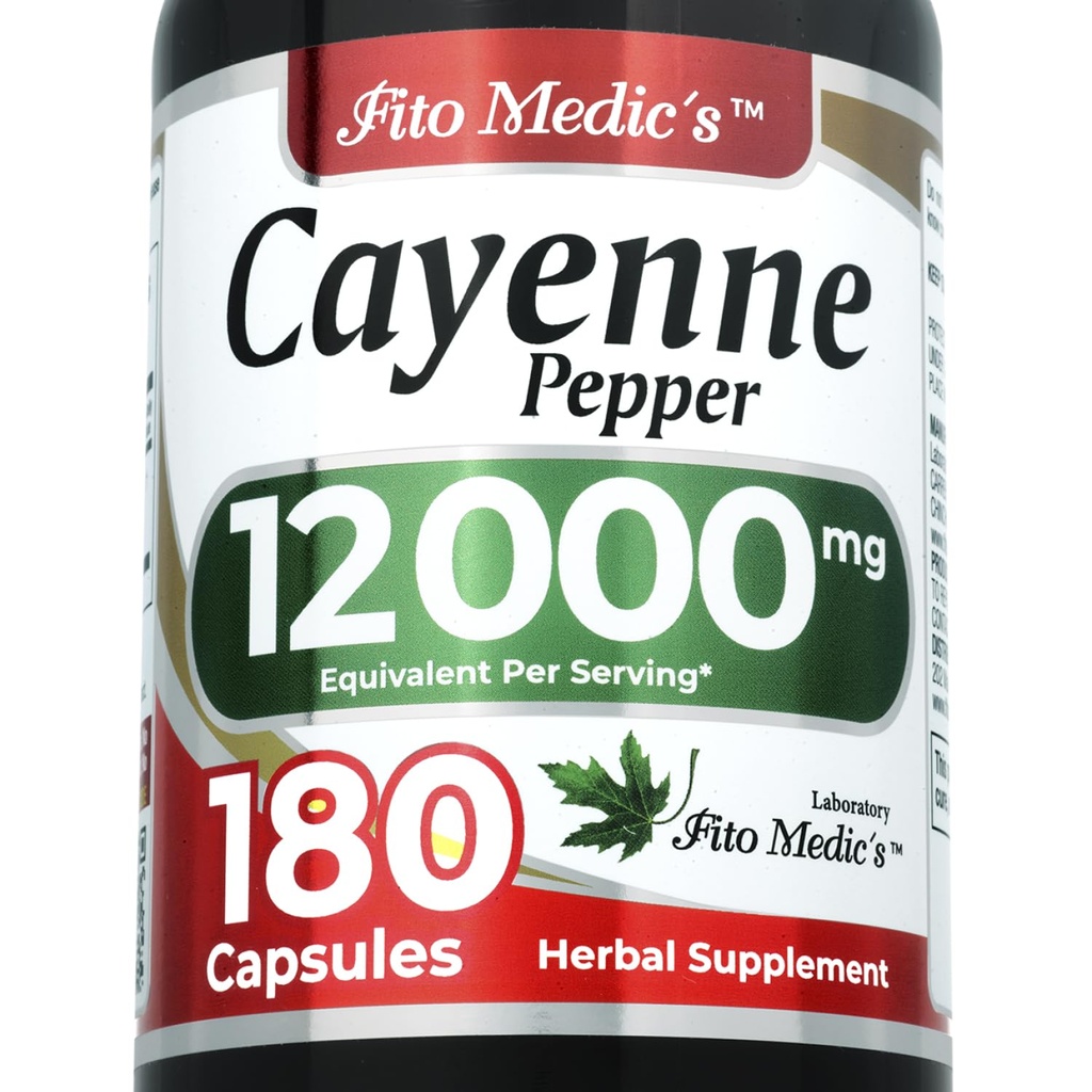 FITO MEDIC'S Lab; Cayenne Pepper Capsules; Organiskās kapsulas; Cayenne Piparu ekstrakts; 600 mg; 20:1 uz 3-kapsulu; Servē; 180 kapsulas.