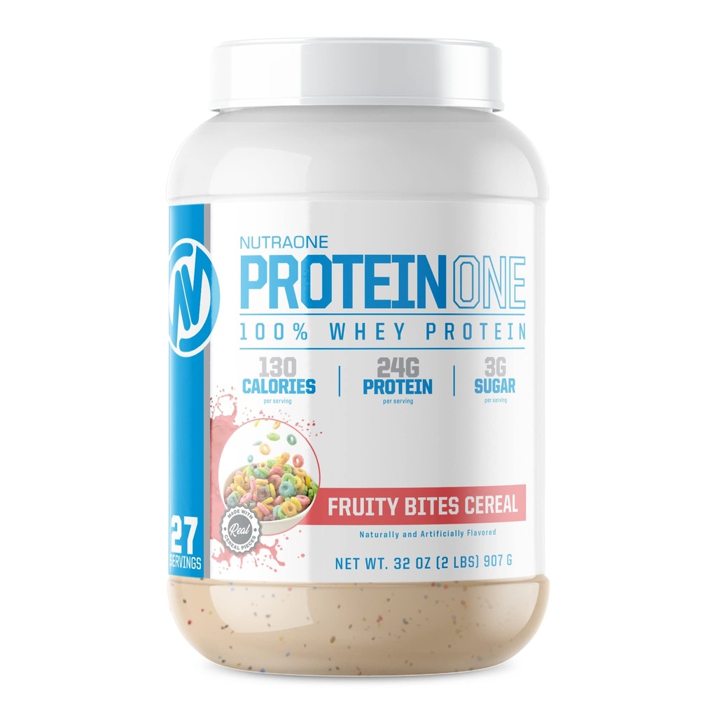 NutraOne ProteinOne sūkalu proteīns Veicināt atveseļošanos un veidot muskuļus ar olbaltumvielu krata pulveris vīriešiem un sievietēm (Augļu Bites Graudaugu - 2 mārciņas.)