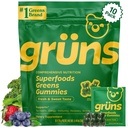 Grūns Pieaugušie Super Zaļie Gumijas - Superfood Gummy Bears with Spirulina, Chlorella & Prebiotics gremošanas veselībai - Adaptogens Papildinājums ar 20 Vitamīniem un minerālvielām, Zema cukura - 2 nedēļu piegādes