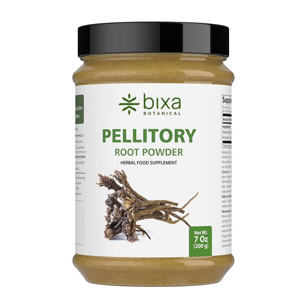 Biksa BOTANICAL Pellitoric Saknes Pulveris - Anacyclus piretrum / Akarkara - Ayurvedic Herbal Papildinājums - 200 GMS / 7 OZ -- bez lipekļa, ne-GMO, ar tvaiku apstrādāts, Vegan, 100% Pure.