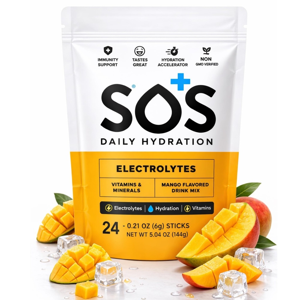 SOS Hidratācija Elektrolītu pulveris dzēriens Mix - 24 Kalpo -- Essential Vitamīni Zems cukura Keto-Draudzīgi -- Mango