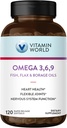Pasaules vitamīnu Triple Omega 3-6-9 3000mg ar zivīm, flax, berzes un vakara Primrozes eļļām, omega-3 taukskābēm ar EPA un DHA, atbalsta sirds, smadzenes un imūno veselību, bez lipekļa, 120 Softgels