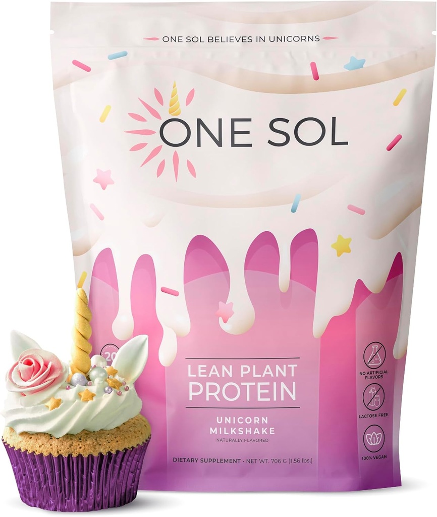 Viens Sol Lean augu proteīna pulveris, zirņu un brūno rīsu proteīns, zems ogļhidrātu saturs, vegan Friendly - glutēns, laktoze, un sojas bez pievienota cukura, ne-GMO, tīrs uzturs, bez uzputošanas (Unicorn Milkshake)