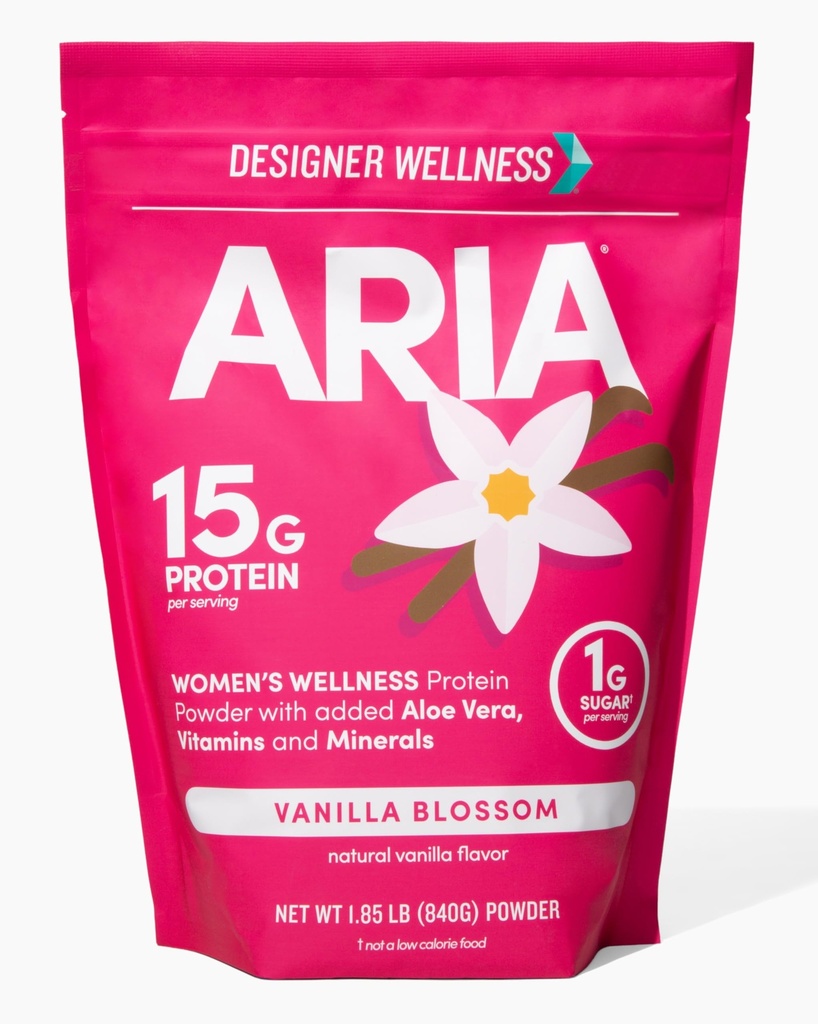 Dizaineris Wellness, Aria, Sieviešu labsajūta Zema Calorie Vanilla Protein Pulveris ar Biotin, C vitamīns un Organic Aloe, Vanilla Blossom, 1.85 Pound
