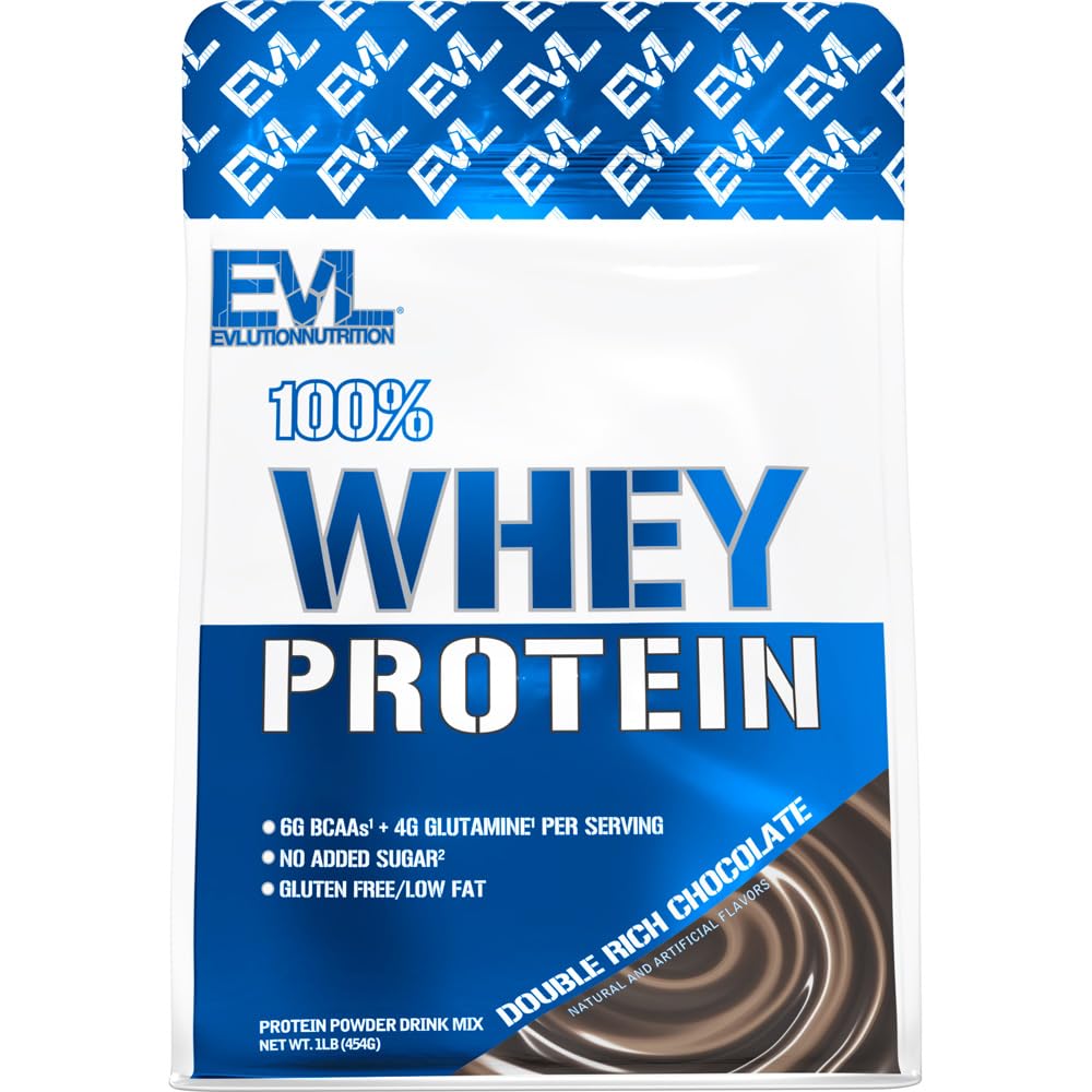 Evlution Nutrition 100% sūkalu proteīns, 25g sūkalu proteīna, 6g BCAA, 4g glutamīna, bez lipekļa (1 LB, dubulti bagāta šokolāde)
