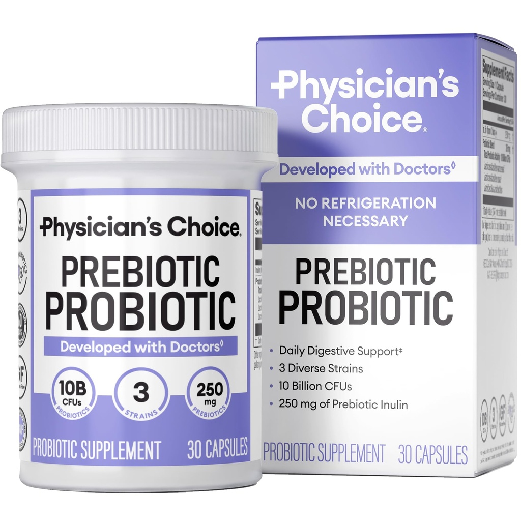 Ārsta CHOICE Prebiotika-probiotika - Daudzcelmu probiotikas un sinerģiskas prebiotikas -Dizains gremošanas veselībai, Atbalsts Gut Microbiome - Jaudīgs PrePro Gut veselībai - sievietēm un vīriešiem