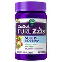 ZzzQuil PURE Zzzs De-Stress Melatonīna miega palīglīdzeklis Gumijas, palīdz nomierināt savu prātu un ķermeni, Ashwagandha stresa atbalstam, Miega palīglīdzekļi pieaugušajiem, 1 mg uz smaganu, 42 grāfs