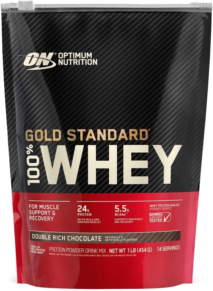 Optimum Nutrition Gold Standard 100% Whey Protein Powder, Double Rich Chocolate (1 £), Iepakojums var atšķirties