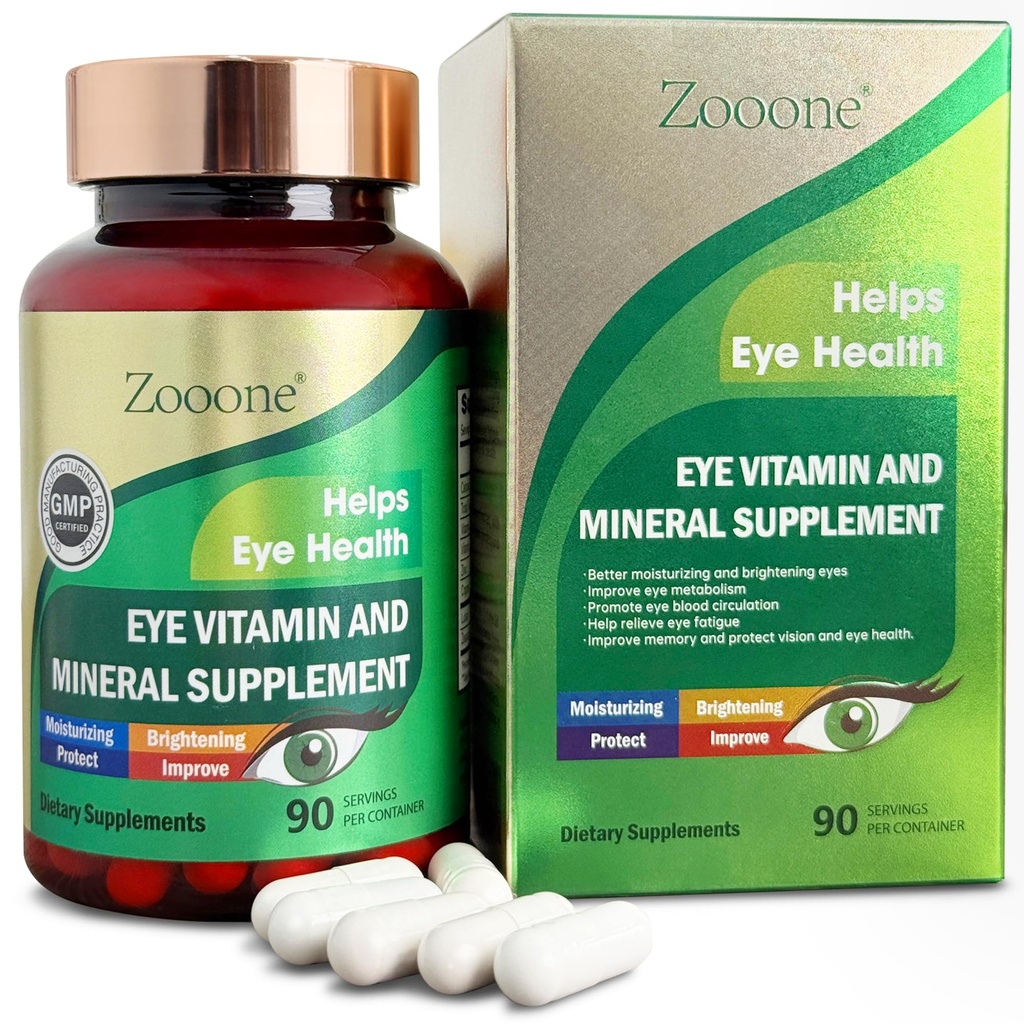 Zooone Luteīns un Zeaksantīna acu vitamīni, acu vitamīni un minerālvielas Papildinājums ar C E vitamīnu Cinka varš, redzes atbalsts makulārai deģenerācijai, acu veselības tabletes pieaugušajiem un vecāka gadagājuma cilvēkiem, 90 kapsulas