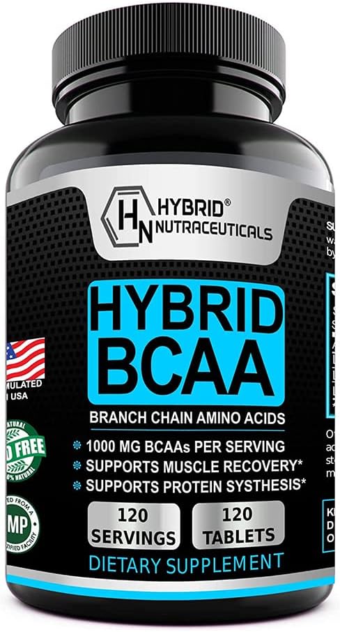 Hibrīda BCAA 1000mg – BCAA aminoskābju piedevas - 2:1:1:1 L-leicīns, L-izoleicīns un L-valīns – ne-GMO, Vegan – 120 Servējumi