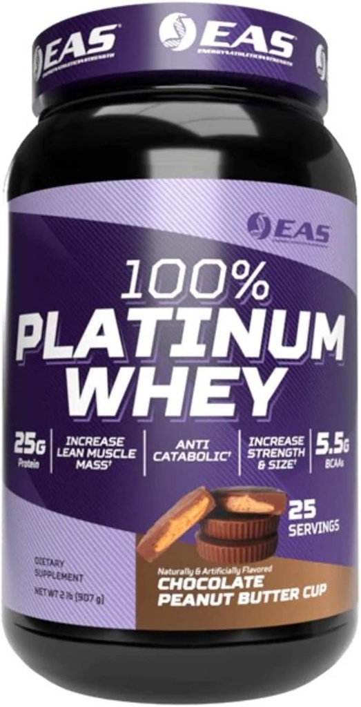 EAS 100% Platinum - 3 Ultra-Platinum Sūkalu olbaltumvielas - palielināt Izmēru un stiprumu - 25g Olbaltumvielas, 5.5g BCAAs - 2 DAUDZ (šokolāde Peanut Butter Cup)