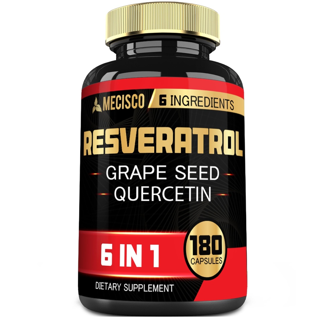 6in1 Trans Resveratrol Papildinājums ar vīnogu sēklām, piena dadžiem un vēl - Resveratrol 1000mg - Imūnsistēmas, sirds veselības, ķermeņa vadības - 180 kapsulas