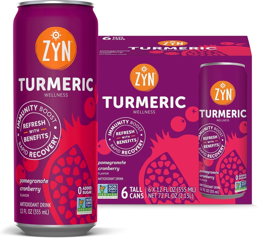 ZYN Turmeric Wellness Drink (6 Iepakojums), Granātāboli Dzērieni Granātāboli Aromatizēti Turmeric Curcumin Dzēriens ar Melnajiem Pipariem, Nav Pievienots Cukura, Zem Carb un Zem Calorie Drink, Tīra Alternatīva