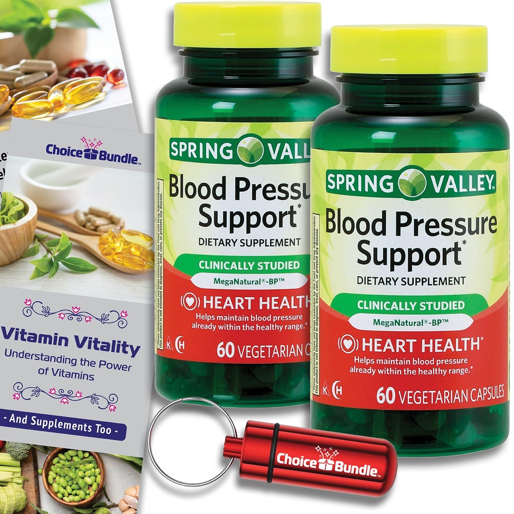 Izvēle Bundle Spring Valley Asinsspiediena Atbalsts Veģetārietis Kapsulas 60 Ct 2 pk (120 Kopā) + Vitamīnu Guide & Pill Konteiners (4 Vienības)!