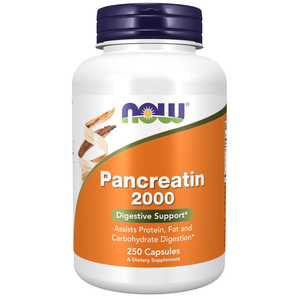NOW pārtikas piedevas, pankreatīns 2000 ar dabīgiem proteāzes (proteīna digestācija), amilāzes (ogļhidrāta digestācija), un lipāzes (Fat Digesting) enzīmiem, 250 kapsulas