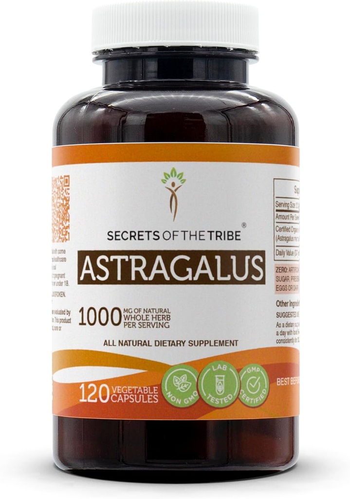 Noslēpumi no Tribe Astragalus 120 kapsulas, kas izgatavoti no dārzeņu kapsulas un Astragalus (membranaceus) Kaltētas saknes