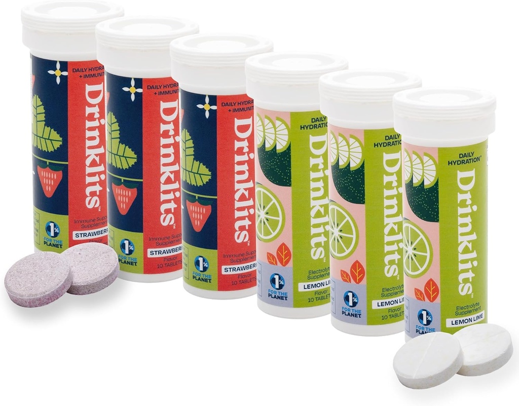 Dzērieni Citrons Laima Elektrolītu Hidratācija & Zemeņu Imunity Tabletes (6) Tube Combo Pack 