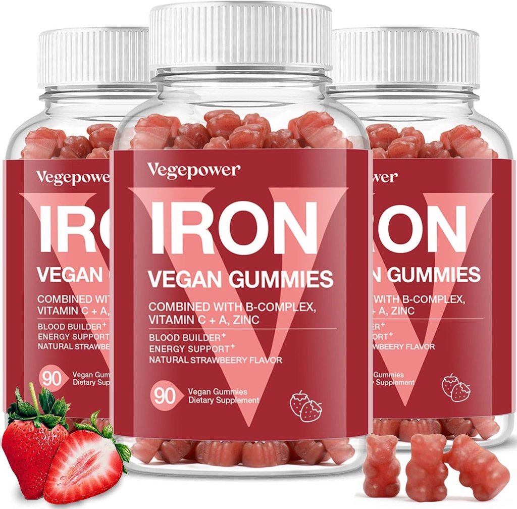 Dzelzs Gumijas Papildinājumi bērniem un sievietēm - Multivitamīns ar dzelzi asinīs Veselīgi, Great Tasting Vitamīni Gummy ar vitamīnu C Max Absorbcija - zemeņu (3 iepakojumi)