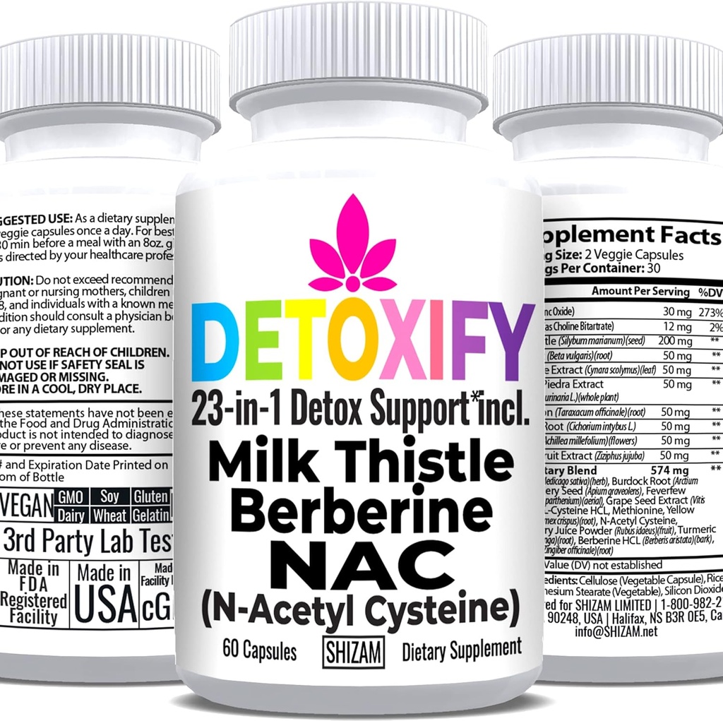 SHIZAM Milk Thattle NAC Papildinājums N-Acetyl Cysteine Glutatione - Detoksikācijas tīrīt Papildinājums - aknu veselības formula w Berberine Artichoke ekstrakts Dandelion Saknes bietes Glynac pulveris