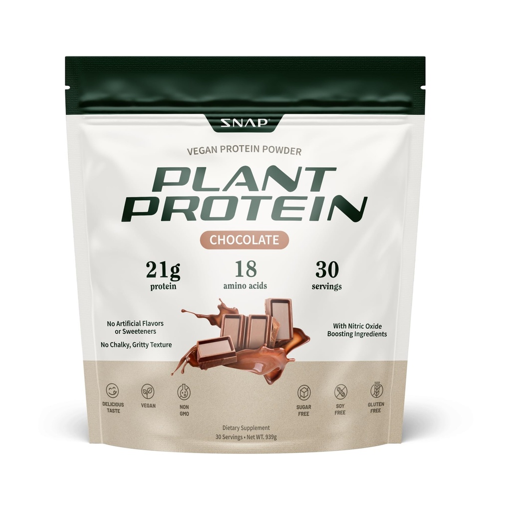 Snap papildinājumi Organic Plant Based Vegan Olbaltumvielu Pulveris Slāpekļoksīda Boost Protein Pulveris, BCAA Aminoskābe muskuļu augšanu, veiktspēju un atgūšanu - 30 Servings (šokolāde)