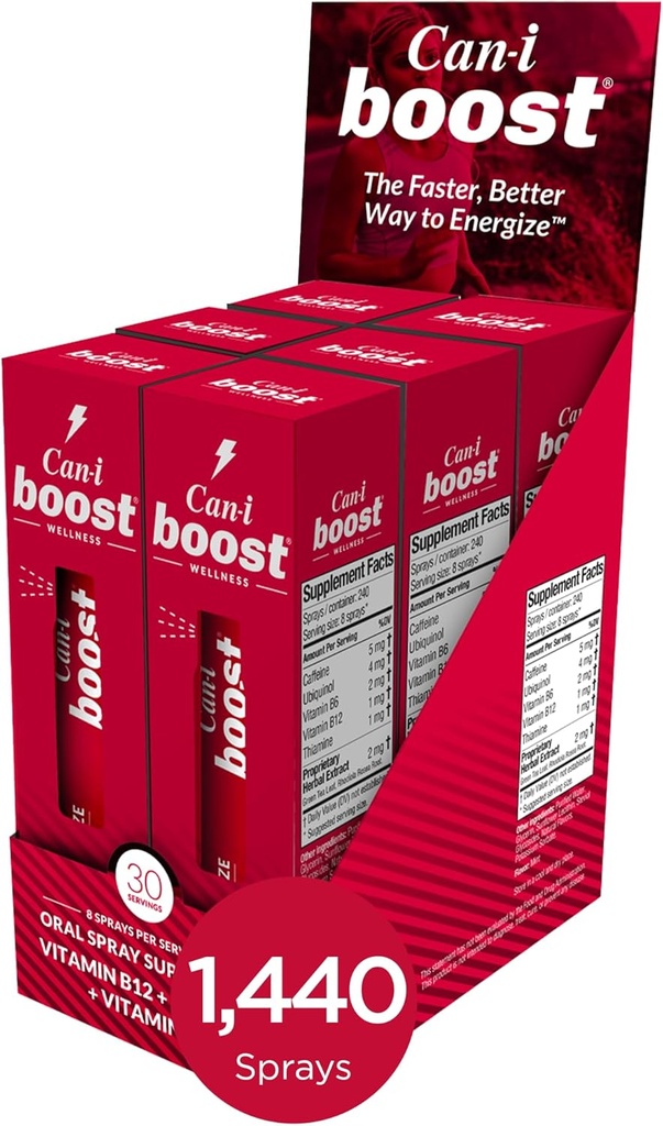 Can-i Boost Garīgā enerģija 15 minūtes ar ātri darbojas Enerģijas Spray Shift darbiniekiem, EMS, policija, Māsas, un ceļojošajiem profesionāļiem 6 Pack, 180 Servings
