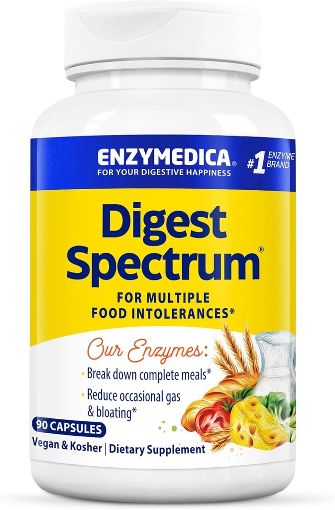 Enzīmdika Digest Spectrum, Advanced Gremošanas Fermenti sievietēm un vīriešiem, Atbalsta Gremošanas un Vairāku pārtikas nepanesības, Ātras iedarbības Formula gāzei un Bloating Relief, 90 Kapsulas FFP