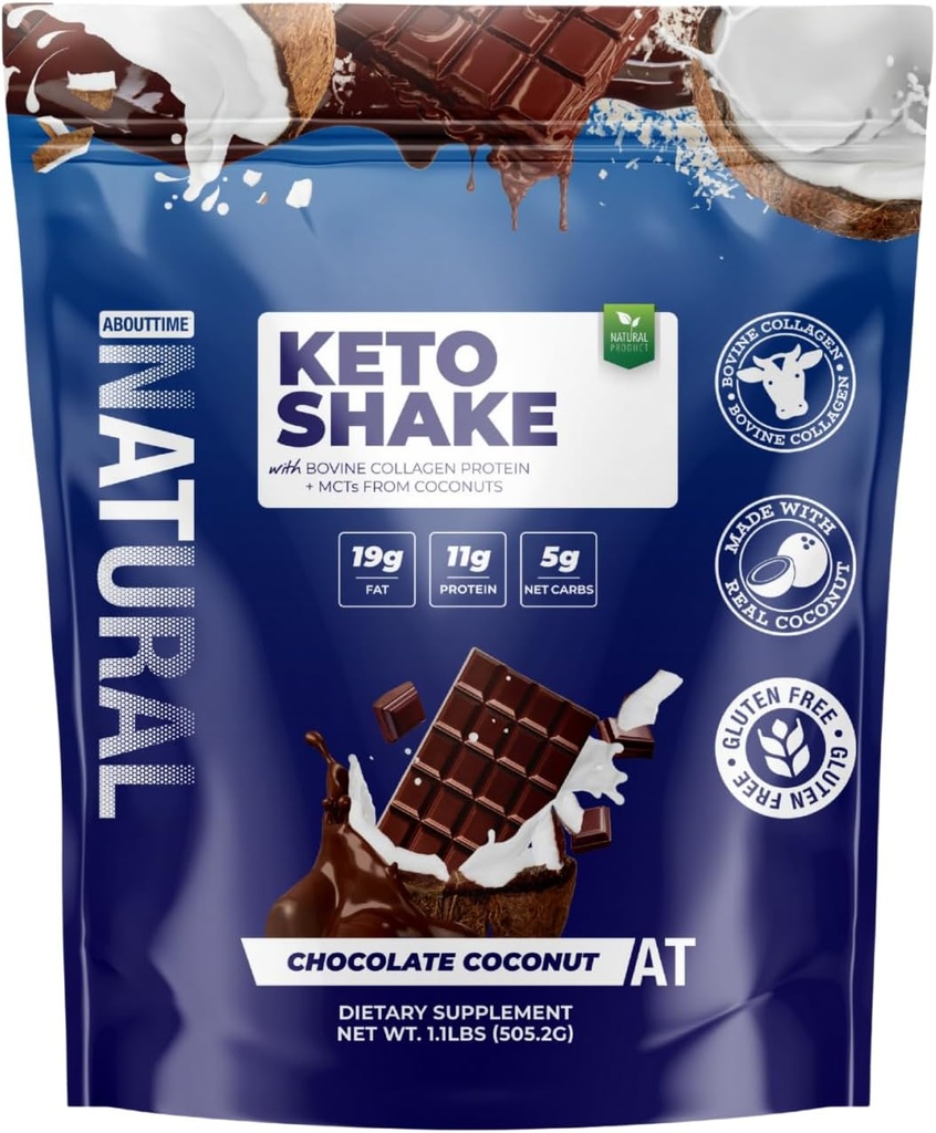 Par Time Keto Shake Šokolādes kokosriekstu ar liellopu kolagēna proteīnu + MCT no kokosriekstiem - 11g Olbaltumvielas, 19g Tauki, 5g Neto ogļhidrāti -- bez lipekļa, ne-GMO, 12 Kalpo