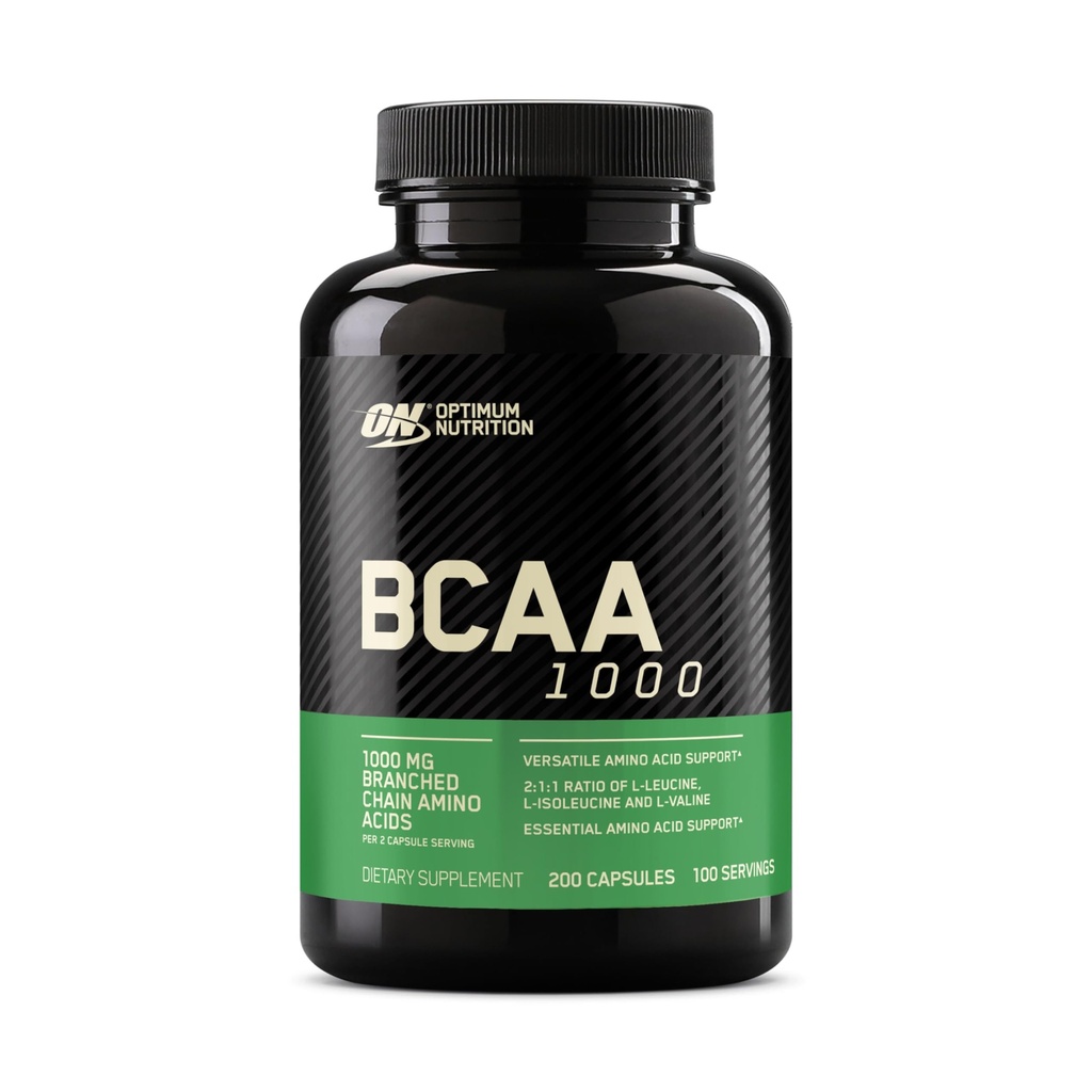 Optimum Nutrition Instantized BCAA sazarotas ķēdes Essential Aminoskābju kapsulas, 1000mg, 200 Skaits