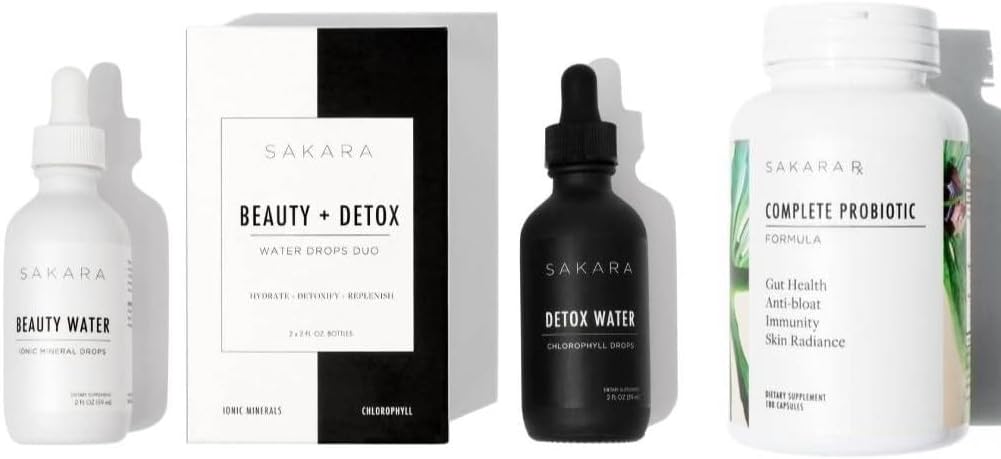 Sakara Beauty Ūdens + Detox Ūdens pilieni & Complete Probiotikas - Trace Mineral Drops & Hlorofila Šķidro pilieni, Probiotikas sievietēm Gremošanas Veselības