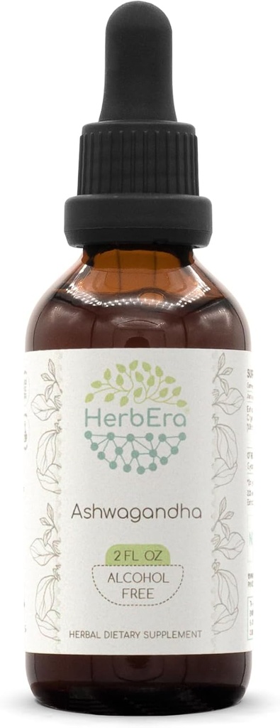 HerbEra Ashwagandha B60 Bezalkohola augu ekstrakts Tincture, Super-Concentrated (Shui Qie, Indian Ginseng, Witania Somnifera) 2 fl oz