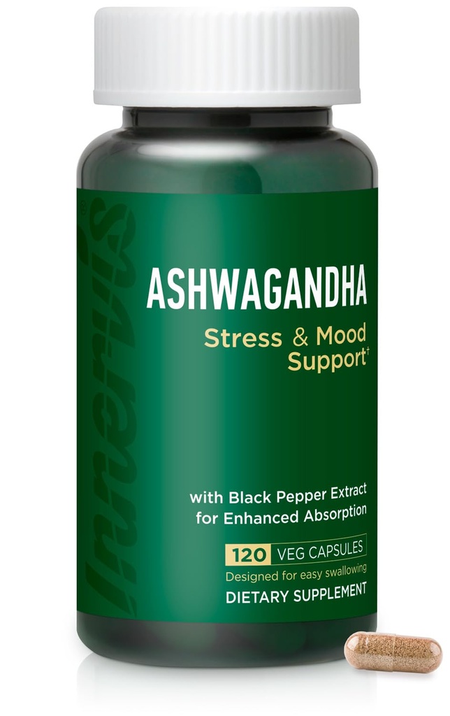 Ashwagandha 500mg – Stress Relief, Mood Balance & Relaxation ar melnajiem pipariem, 120 Vegan kapsulas