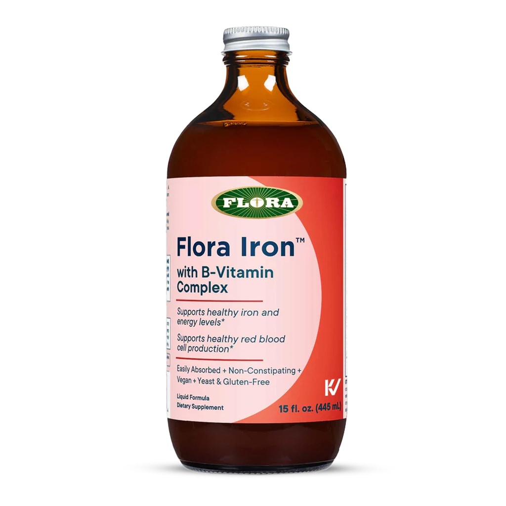 Flora Dzelzs - Vegan šķidrā dzelzs papildinājums ar B Vitamīniem - Piedāvā sarkano asins šūnu un enerģijas atbalsts - rauga bez un lipekļa bez - Garšīgs augļu sulu bāzes - 15 fl. oz. Stikla pudele