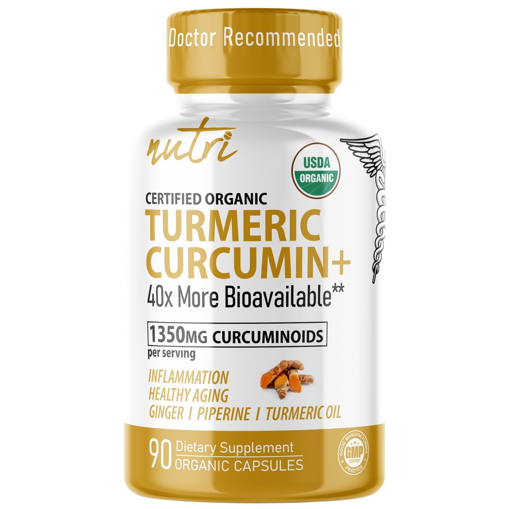Dabas Fusions Nutri Organic Turmeric Papildinājums 1425mg - 40x Vairāk Biopieejams - 95% Kurkuminoīdi - Kurkumas kurkumīns ar melno piparu, ingvera un kurkumas eļļu - Papildinājums