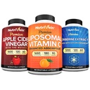 Nutriveīns Premium Berberīns, Ābols Sidra Etiķis, & Liposomālais C vitamīns Papildbarība: Augstas absorbcijas C vitamīna kapsulas, ACV kapsulas, & Berberīns Papildinājums labsajūtai un immunitātei
