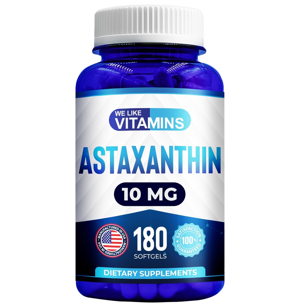 Mums patīk vitamīni Astaksantīns 10mg Softgel - ļoti spēcīgs astaksantīna piedevas no Haematococcus Pluvialis - uzlabo acu, locītavu, ādas veselības un enerģijas līmenis - 180 Kalpo, 6 mēnešu Piedāvājums