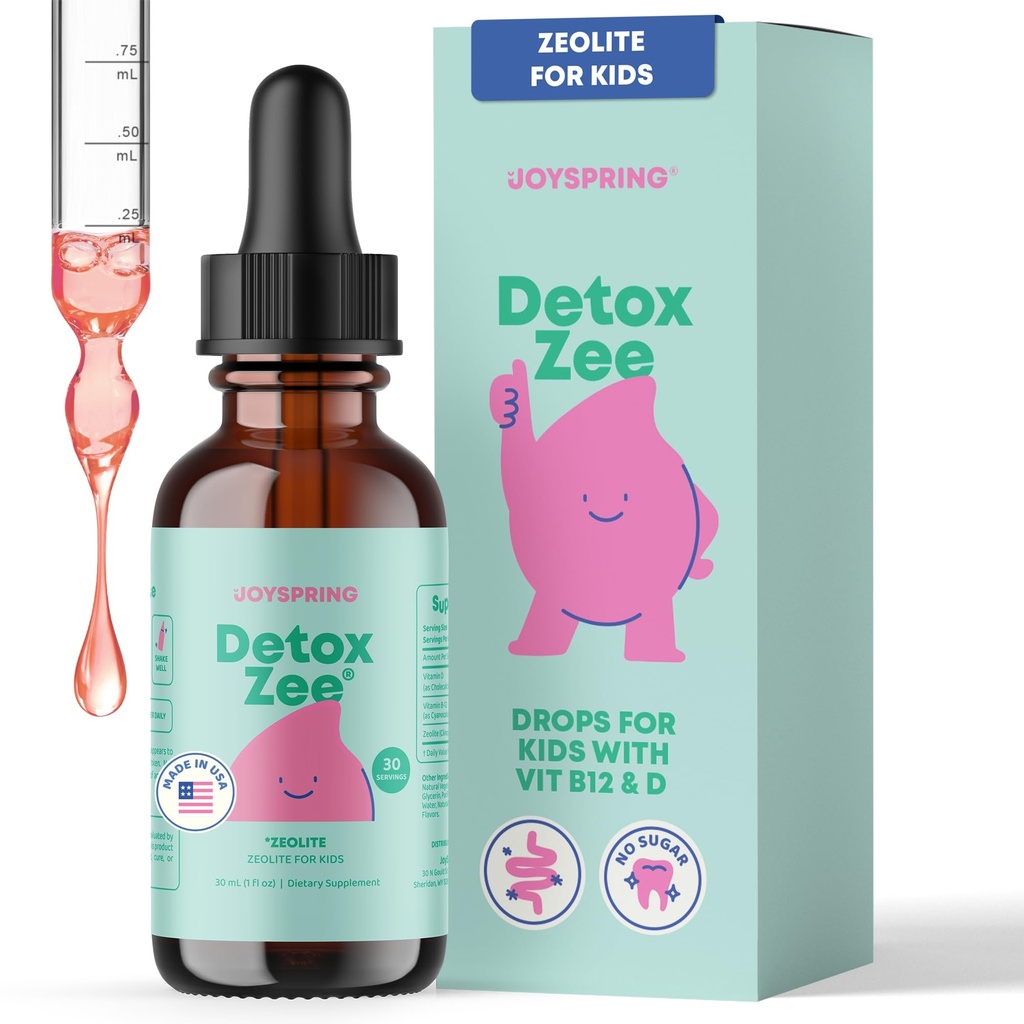 JoySpring DetoxZee Zeolīta pilieni bērniem – Clinoptilolīts ar vitamīnu D3 un Cyanocobalamin vitamīns B12 – Dabīgs Berry Flavor Šķidrums - 30 Kalpo