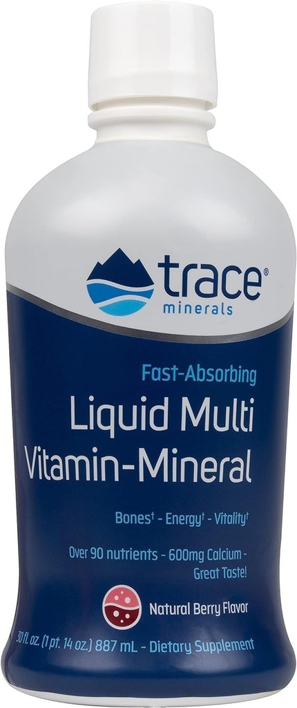 Trace Minerals Šķidrs Multi Vitamīnu-Mineral - Šķidrs Vitamīnu Papildinājums ikdienas veselības atbalstam - Enerģijas Atbalsts - Kaulu veselība - bez lipekļa - Berry - 30 fl oz (30 Servē)