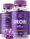 Dzelzs Gumijas 40mg ar vitamīnu C 100mg – Labākais dzelzs papildinājums sievietēm, vīriešiem un pieaugušajiem – Bez asinsizcelsme anēmijai – Imūnsupport & Energy Booter - Augļu pektīns - Vegāns - Ne-GMO
