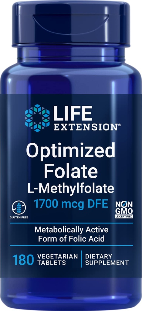 Optimizēta folijskābe (L-metilfolāts) 1700 μg DFE, 180 Veg tabletes