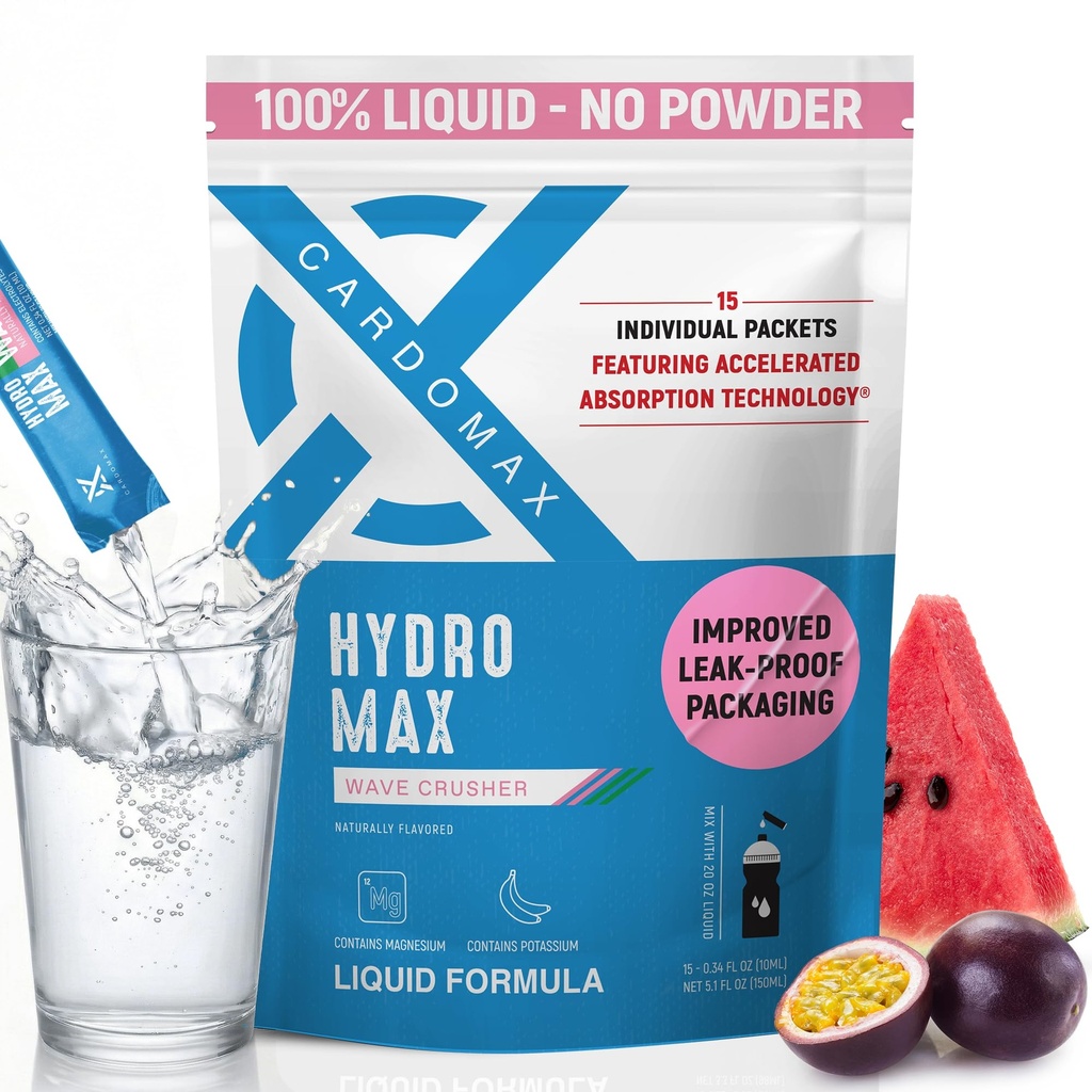CardoMax Hydromax Elektrolītu dzēriens Mix – Wavecruster Flavor 15 Šķidrie iepakojumi ar kāliju un magniju – Nulles cukurs, Keto un Vegan Elektrolīti ātrai hidrācijai un reģenerācijai papildinājums