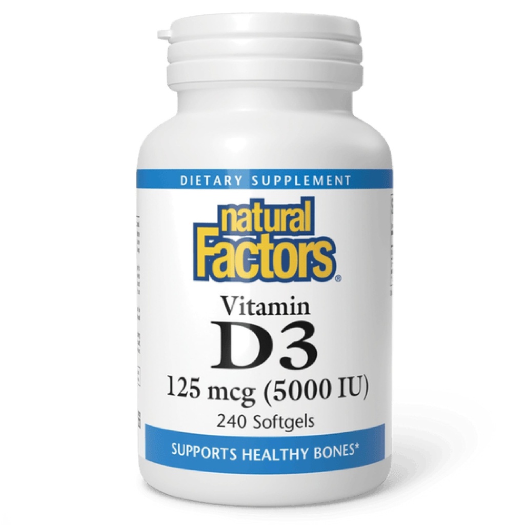 Dabiskie faktori, D3 vitamīns, 5,000 SV, atbalsta locītavu, kaulu un imūno veselību, 240 skaits (1. iepakojums)