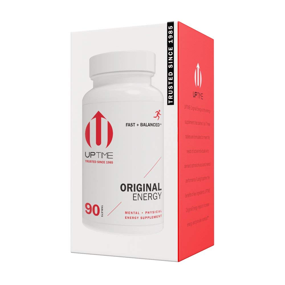 UPTIME Original Enerģija, 90 Enerģijas Tabletes, 200mg uz vienu Kalcijs, Izgatavots ar dabisko kofeīnu, C vitamīns, CoQ10, Kalcijs, Ginkgo Biloba, Ginseng & L-karnitīns, Nulle kalorijas, 66mg Kofeīns Per tabletes