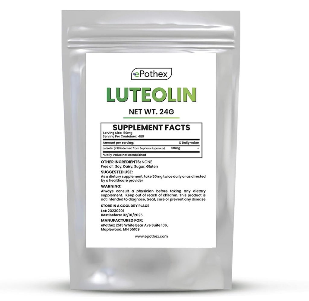 ePothex Pure luteolīna pulveris 24 Grams, smadzeņu un nervu sistēmas atbalsts veicina imūno funkciju, maksimālo uzsūkšanos