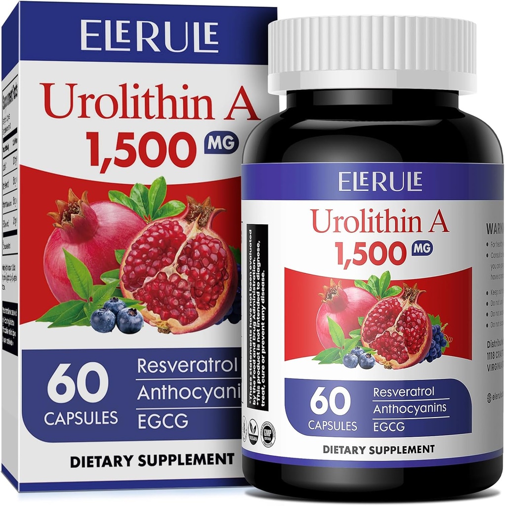 Urolithin Papildinājums 1000 mg Plus Trans-Resveratrol, Antocianīni, Zaļā tēja,Veselīgas novecošanas veicināšana,Atbalsts Šūnu un enerģija vīriešiem un sievietēm, 60 kapsulas-56