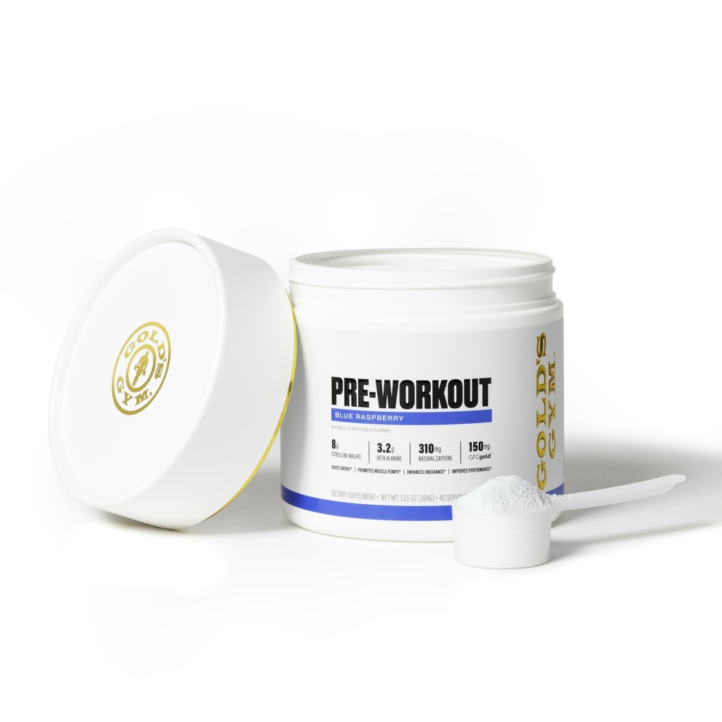 Gold's Gym Nutrition Pre-Workout Powder -free, Keto, Vegan Premium Flavor Pirms-darbs ar dabas kofeīnu, L-citrulīns, Alpha GPC, Beta-Alanine, un antioksidanti, 20 Kalpojumi (Blue Avenes)