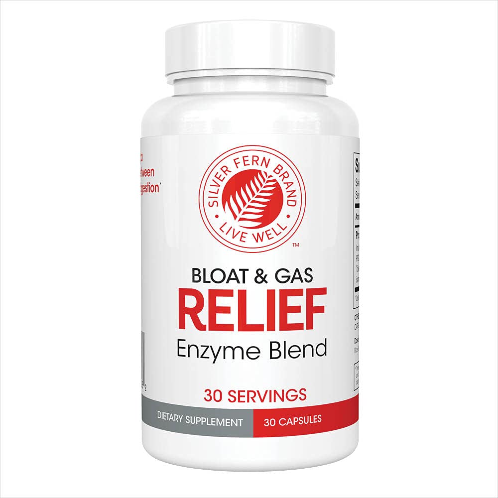 Silver Fern Bloat & Gas Relief Gremošanas Enzīmi Blend - 1 Pudele = 30 Servējumi - FODMAP & Bloating Gremošanas Papildinājums ar tolerāzi L, Pektināzi & More (1 Pudele)