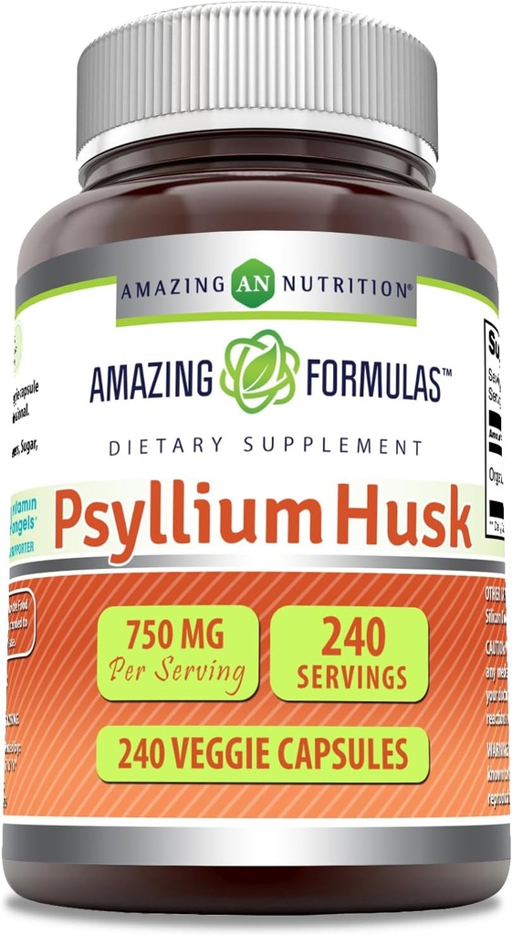Amazing Formulas Psyllium Husk 750mg Veggie Kapsulas Papildinājums 