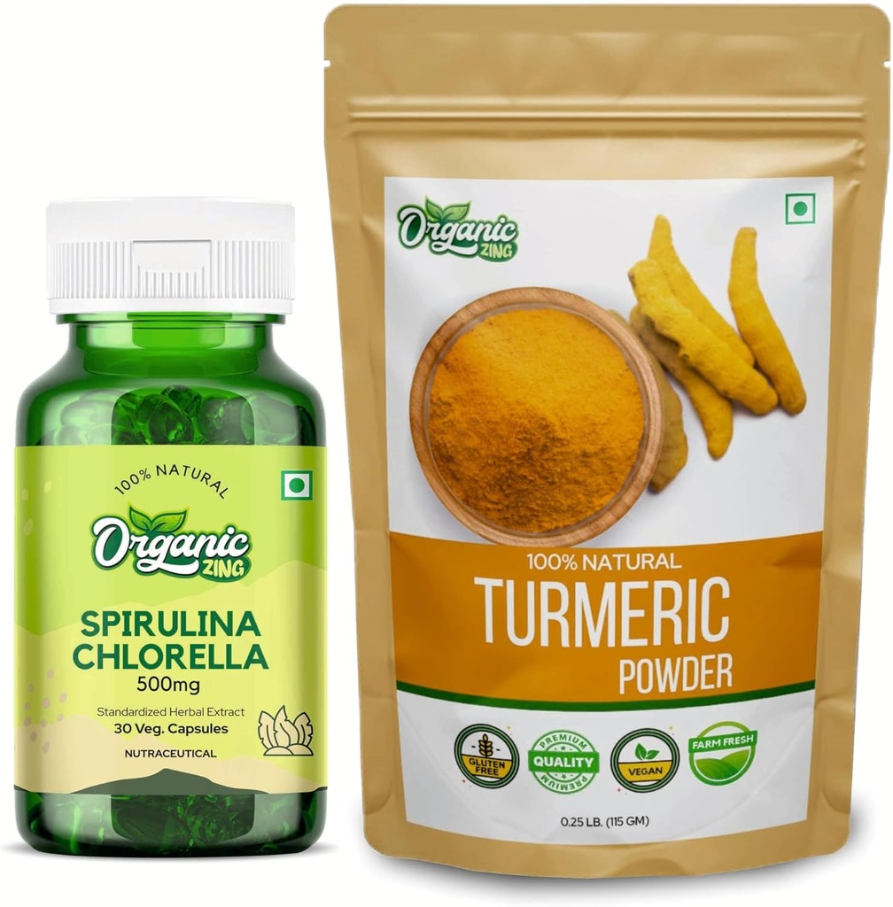 ORGANIC ZING Spirulina kapsulas - 30Cap un Turmeric Pulveris - 115g