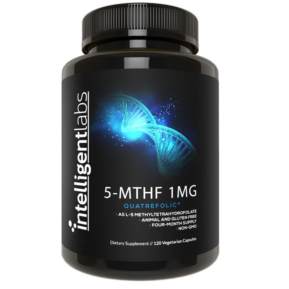 Intelligent Labs 1MG 5-MTHF metilfolāts, 120 kapsulas, 120 dienu piegādes, labākās vērtības folijskābes papildinājums kā Quatrefolic, aktivētais folijāts, 1MG = 1000mkg, 5 metiltetrahidrofolāts