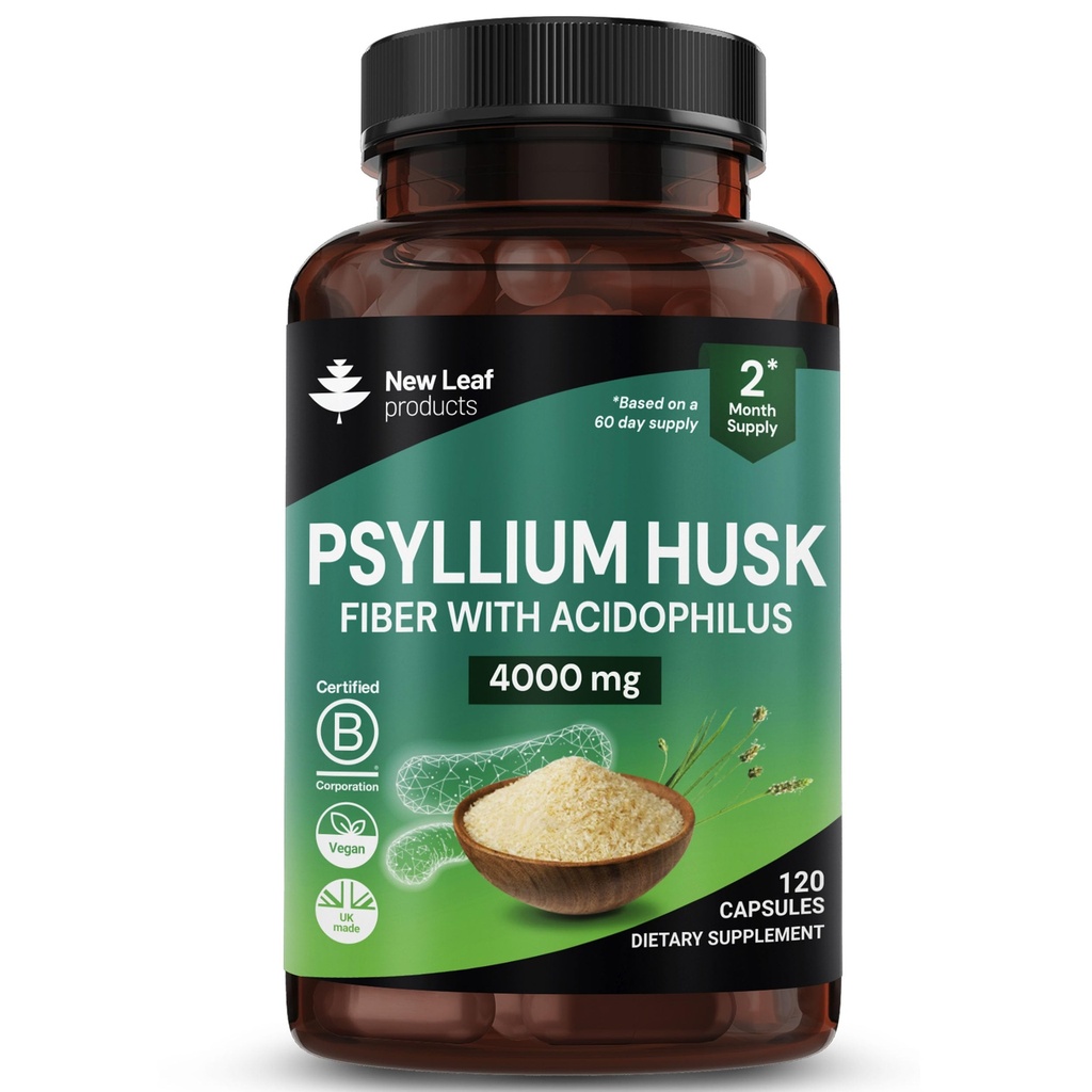 Psyllium Husk kapsulas bagātinātas ar probiotikām Šķiedru papildinājums High Absorbence Strength veicina Gut un gremošanas veselību no Plantago Ovata Seeds, Ispaghula Husk, Gluten-free Ražots Apvienotajā Karalistē